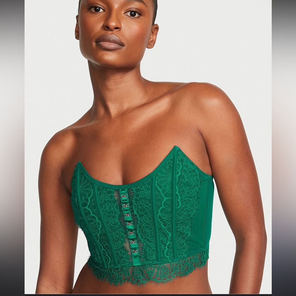 Spruce Green Lace Corset Strapless Corset Top Victoria Secret